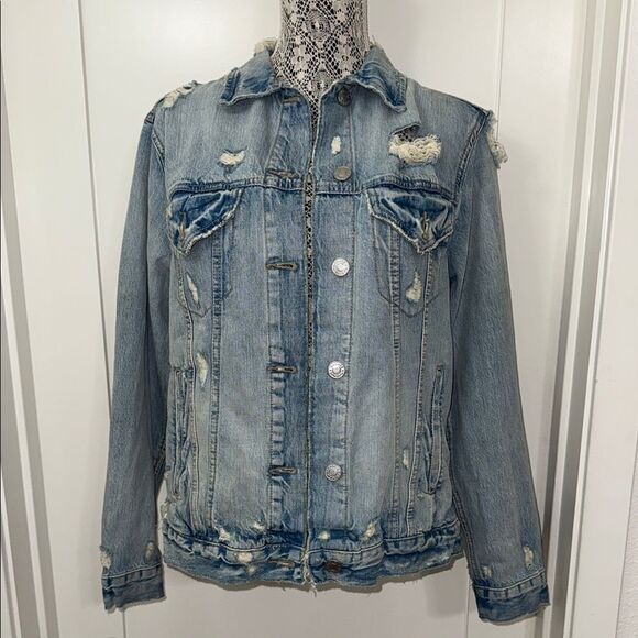 Garage Coupe Oversized Boyfriend Fit Women's Denim Jacket Distressed Size M - Picture 1 of 10